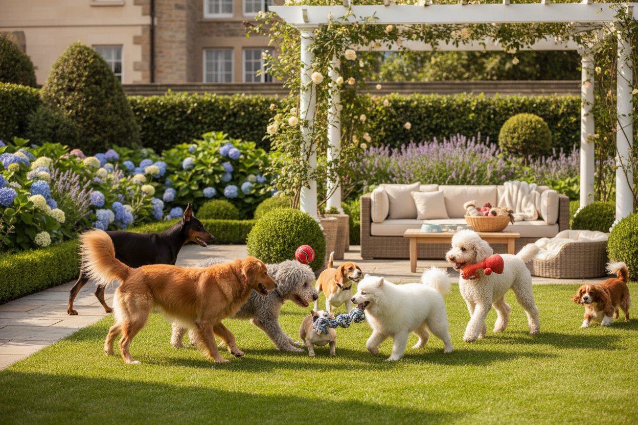 Dogs playing with toys